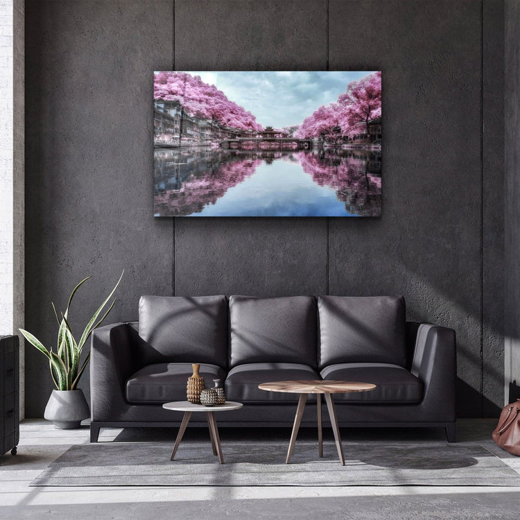 ・"Pink Trees Reflection"・Glass Wall Art | Artdesigna Glass Printing Wall Arts.