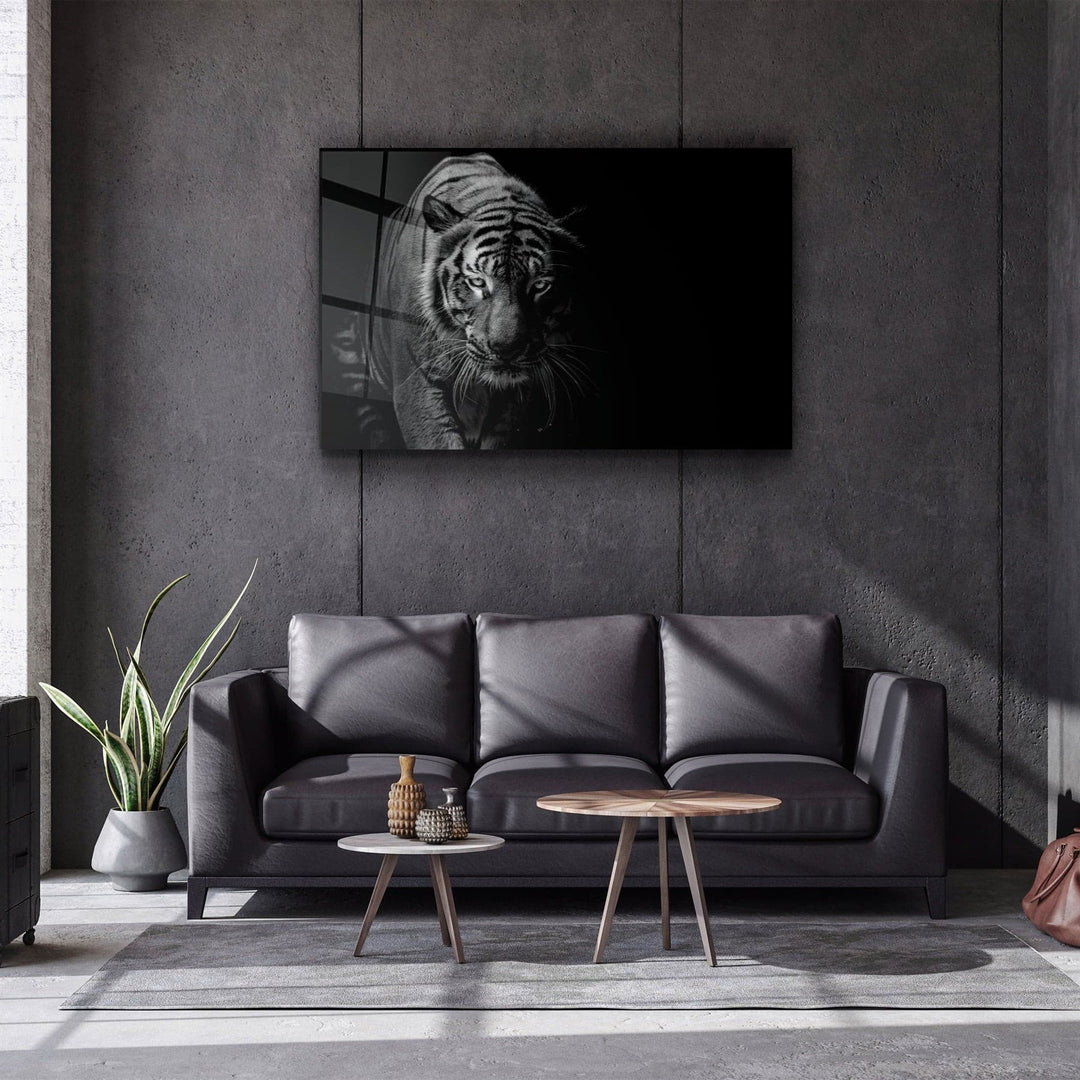 ・"Tiger in the Black"・Glass Wall Art | Artdesigna Glass Printing Wall Arts.