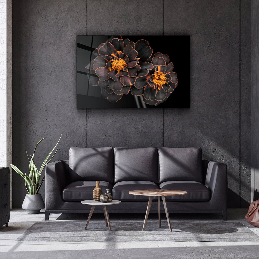 ・"Black and Yellow Flowers"・Glass Wall Art | Artdesigna Glass Printing Wall Arts.