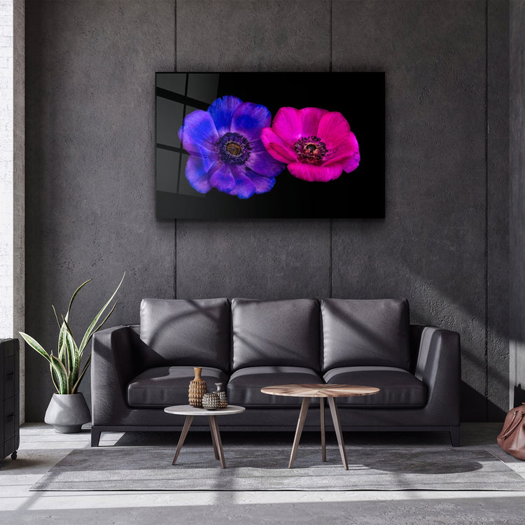 ・"Blue and Pink Flowers"・Glass Wall Art | Artdesigna Glass Printing Wall Arts.