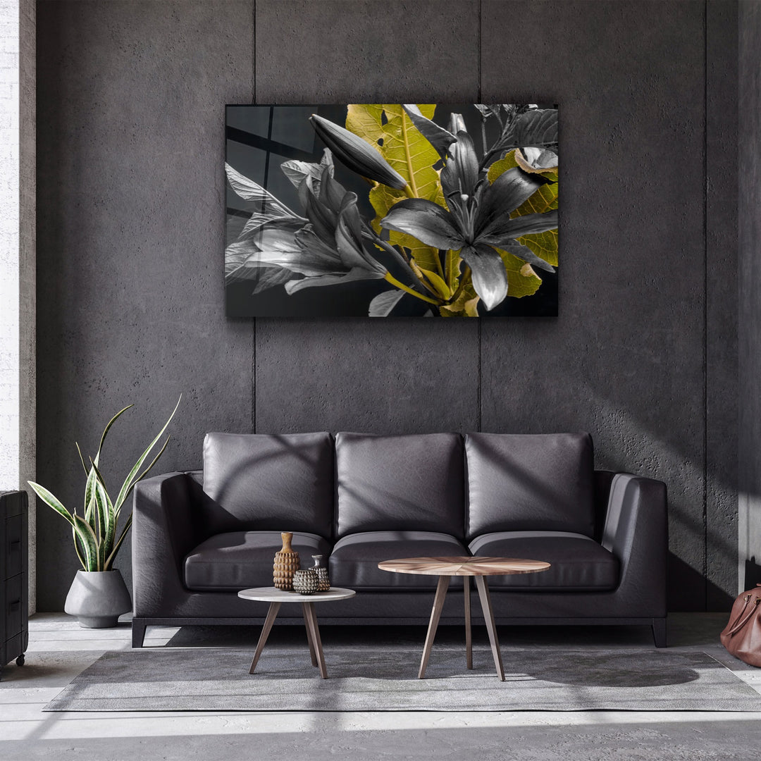 ・"Yellow and Black Flowers"・Glass Wall Art | Artdesigna Glass Printing Wall Arts.