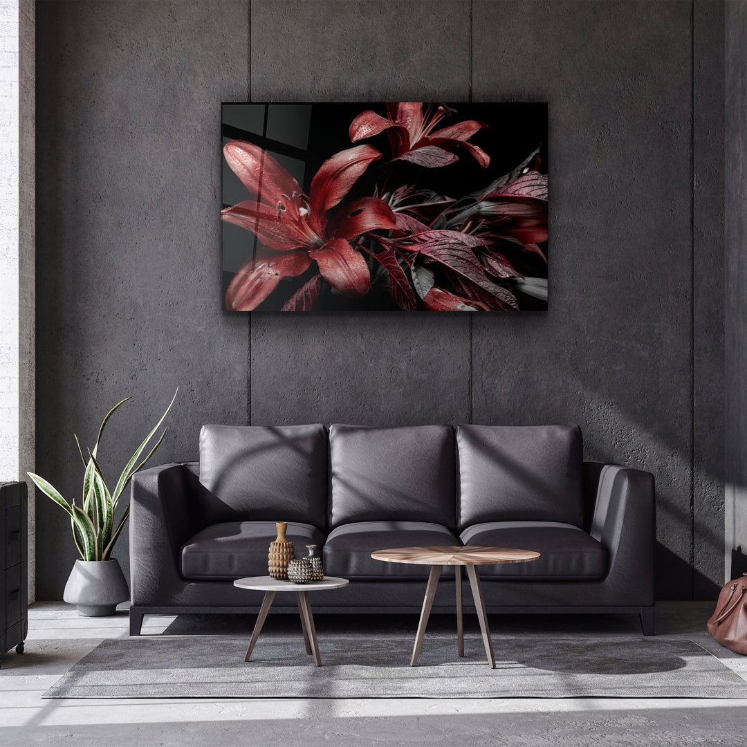 ・"Red and Black Flowers"・Glass Wall Art | Artdesigna Glass Printing Wall Arts.