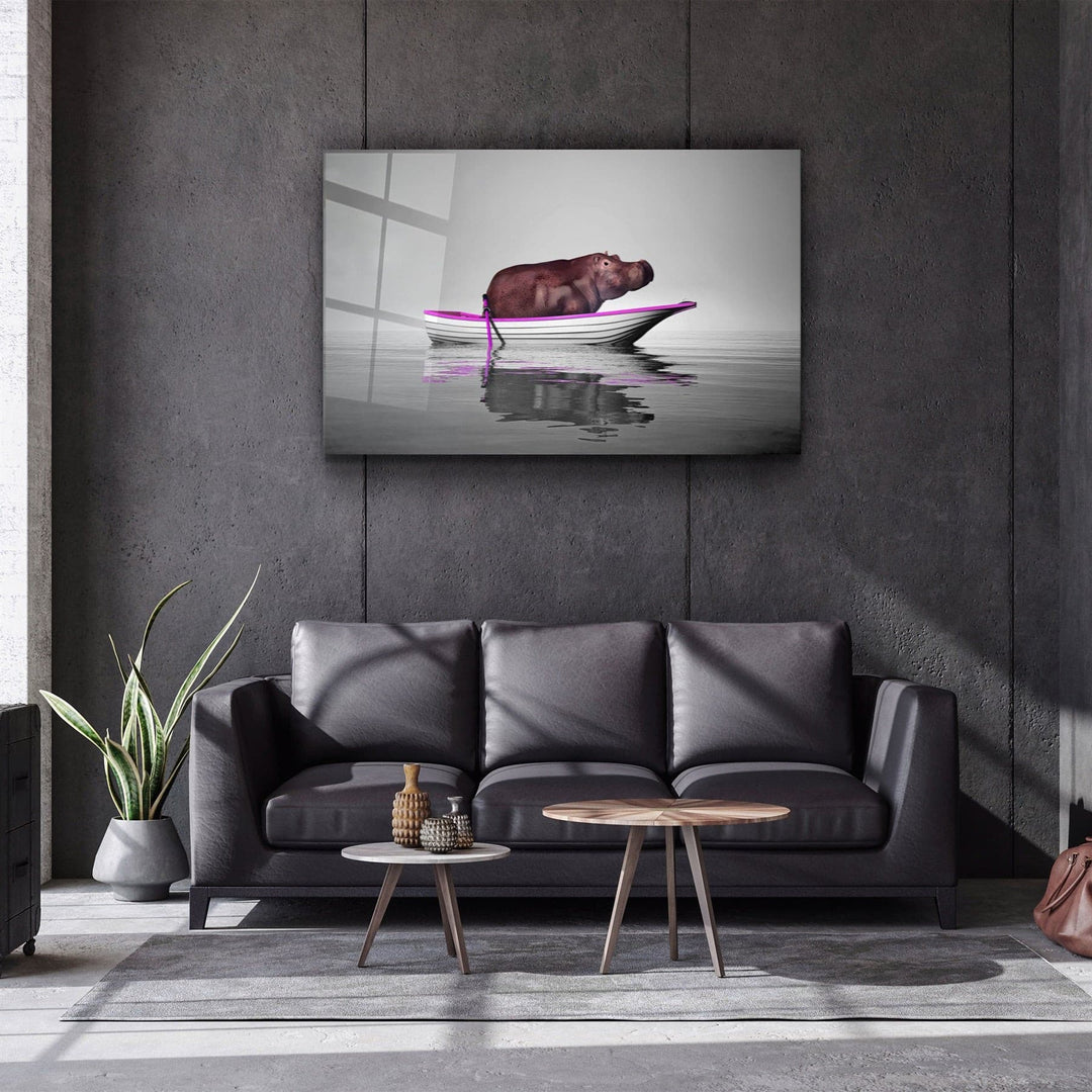 ・"Hippo on the Boat 2"・Glass Wall Art | Artdesigna Glass Printing Wall Arts.