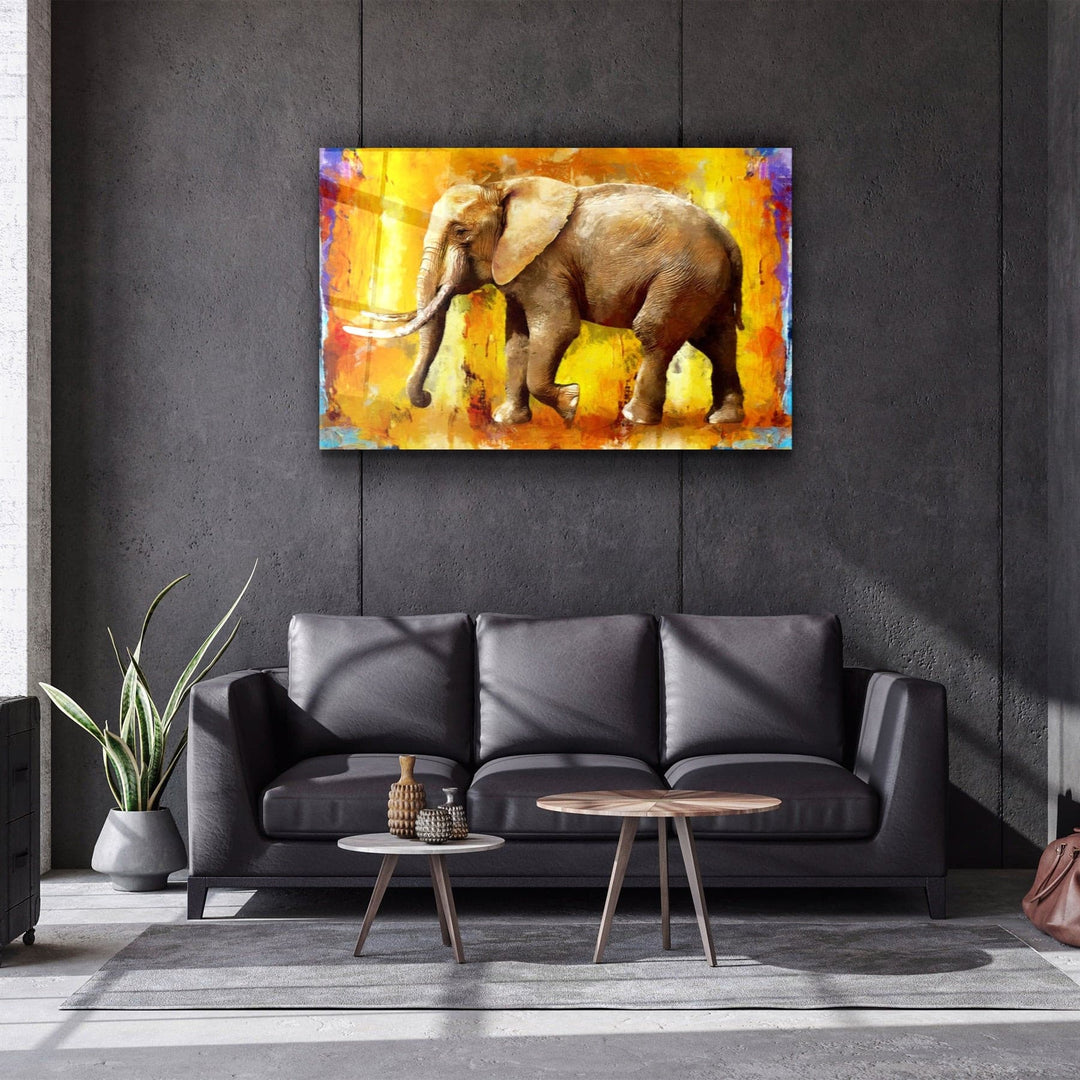 ・"Elephant Yellow"・Glass Wall Art | Artdesigna Glass Printing Wall Arts.