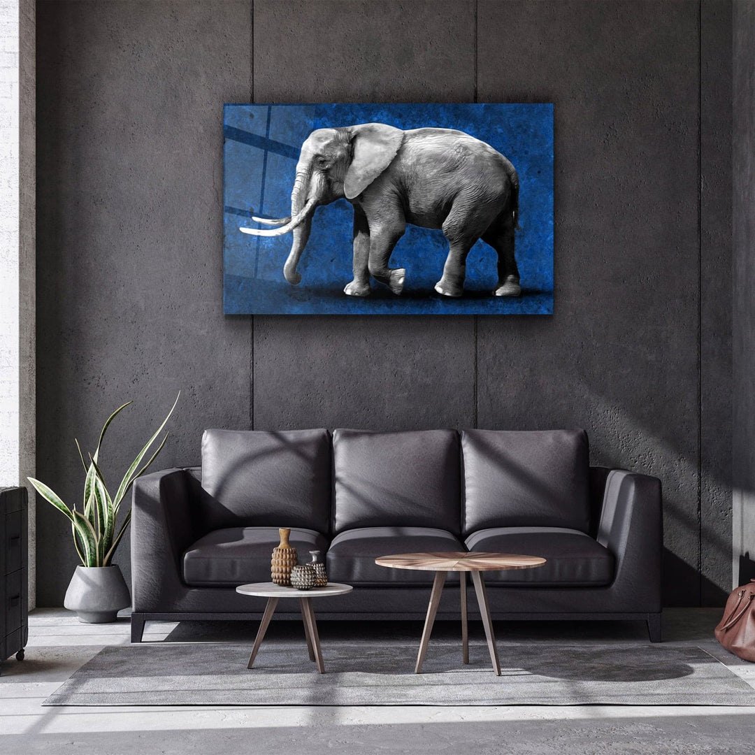 ・"Elephant Blue"・Glass Wall Art | Artdesigna Glass Printing Wall Arts.