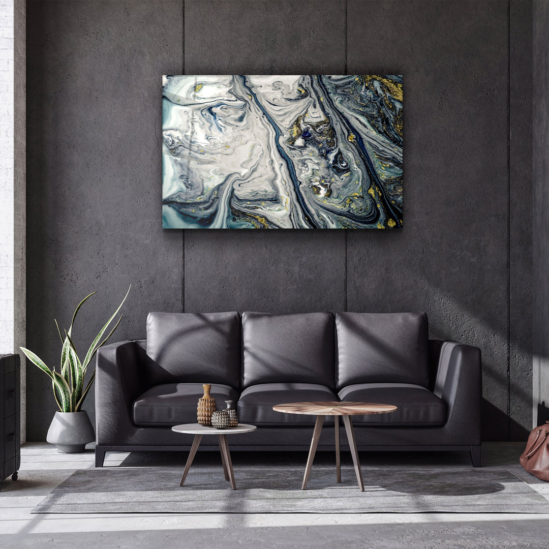 ・"Gray Blue Marble with Golden Dust"・Glass Wall Art