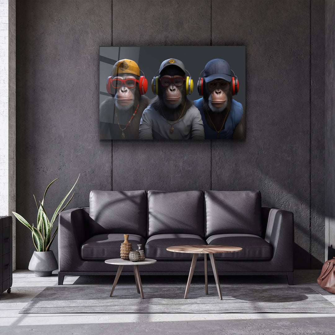 ・"3 monkeys"・Glass Wall Art