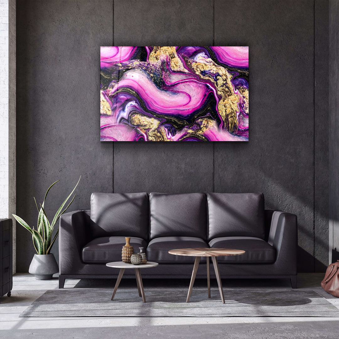 ・"Marble Collection H14 - PinkPurple"・Glass Wall Art