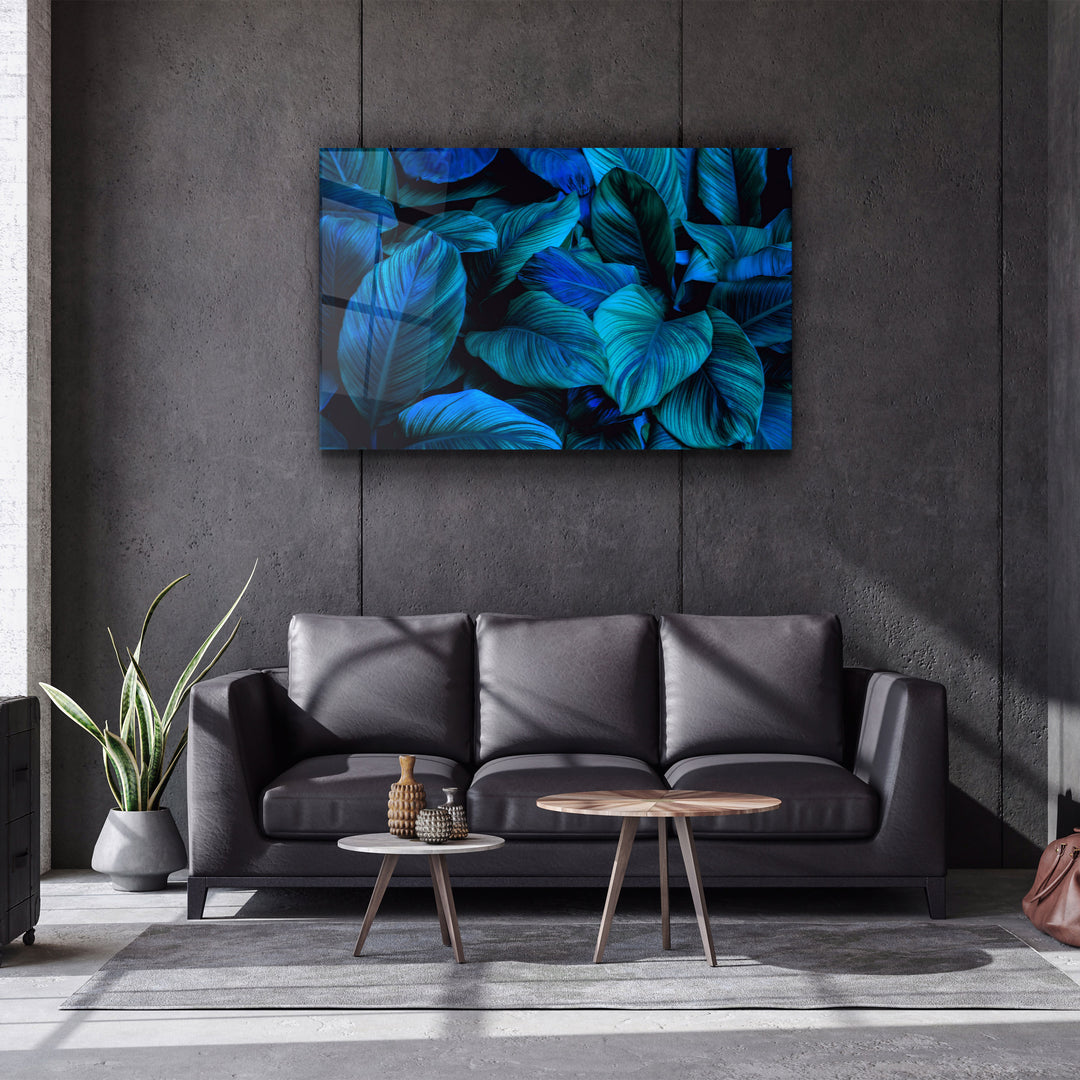 ・"Blue Leaves"・Glass Wall Art