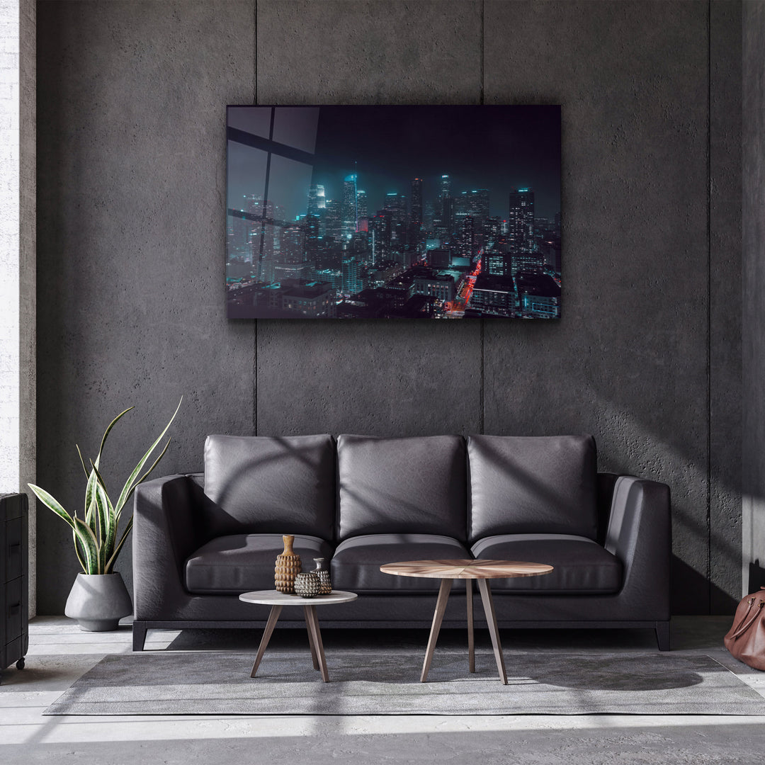 ・"Los Angeles Skyline at Night"・Glass Wall Art