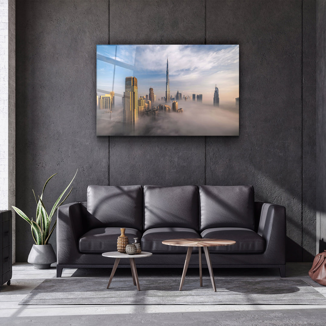 ・"Dubai Sykline Under Fog- UAE"・Glass Wall Art