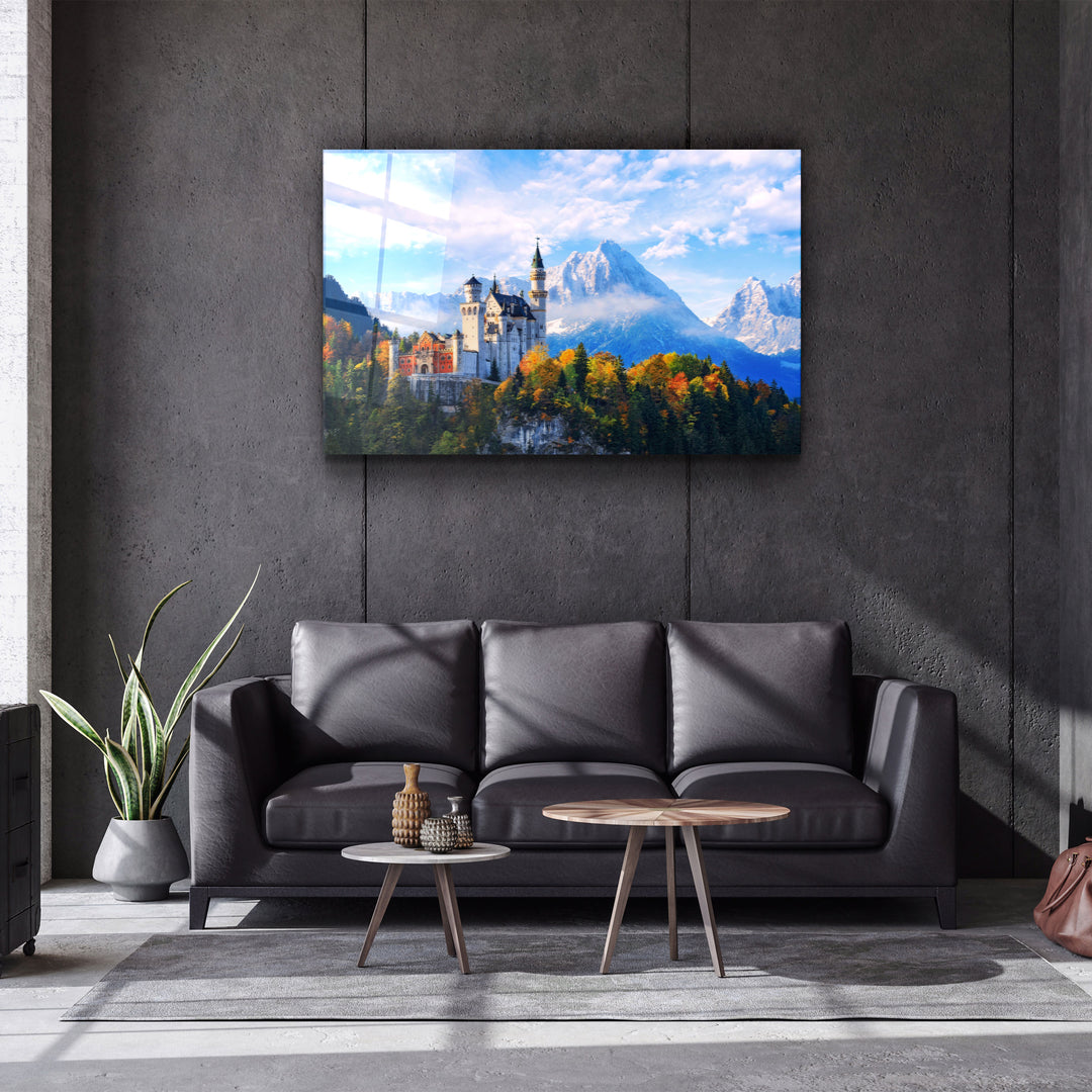 ・"Beautiful view of Neuschwanstein castle in the Bavarian Alps, Germany"・Glass Wall Art