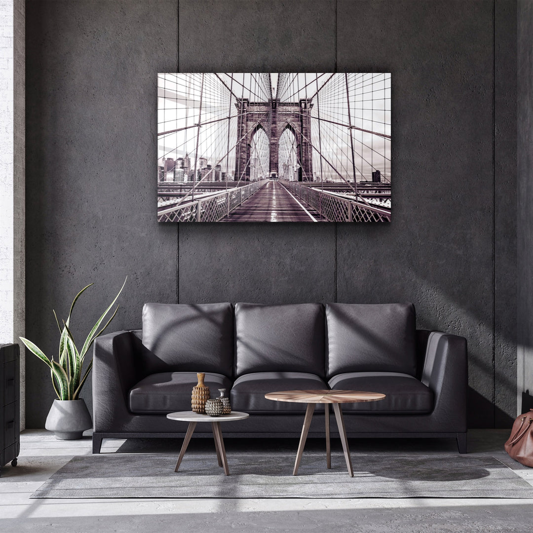 ・"Brooklyn Bridge Retro Bronze"・Glass Wall Art | Artdesigna Glass Printing Wall Arts.