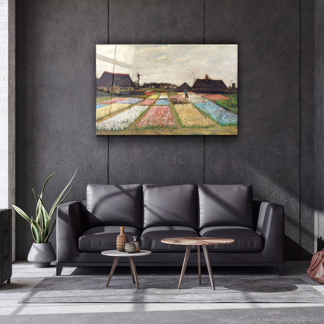 ・"Van Gogh art print, vintage Flower Beds in Holland wall decor (1883)"・Glass Wall Art | Artdesigna Glass Printing Wall Arts.