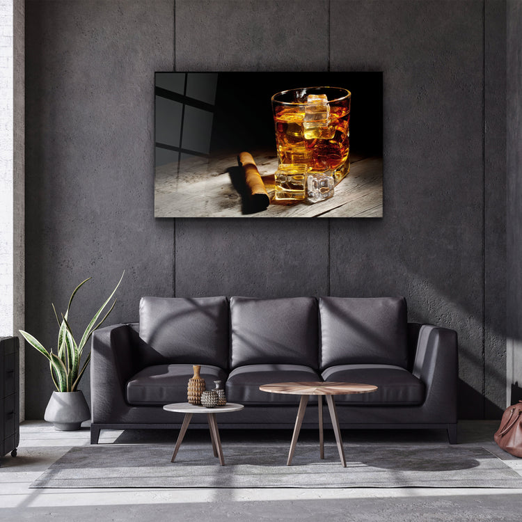 ・"Cigar, Whiskey, Ice"・Glass Wall Art | Artdesigna Glass Printing Wall Arts.