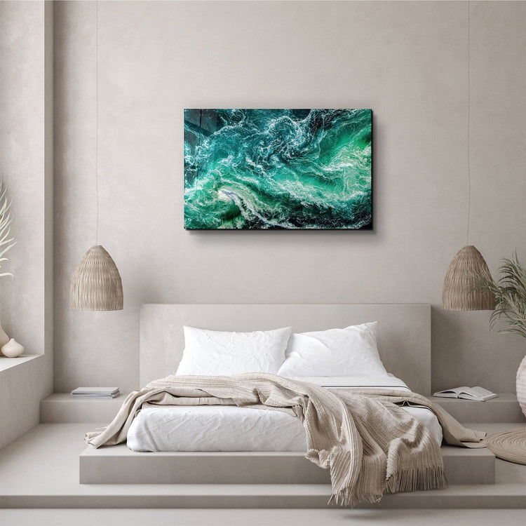 ・"Green Waves"・Glass Wall Art | Artdesigna Glass Printing Wall Arts.