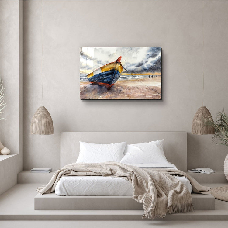 ・"Boat On the Beach"・Glass Wall Art | Artdesigna Glass Printing Wall Arts.