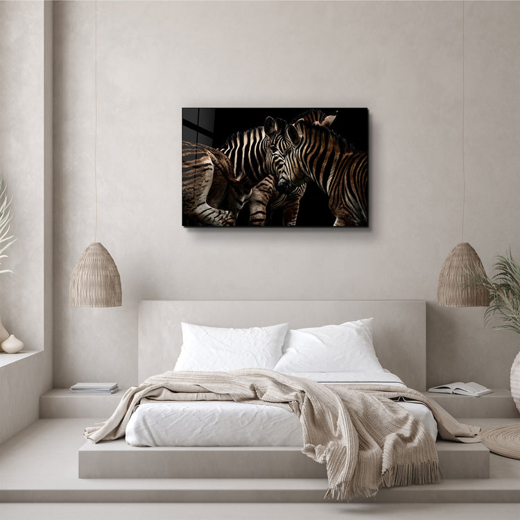 ・"Zebra Family"・Glass Wall Art | Artdesigna Glass Printing Wall Arts.