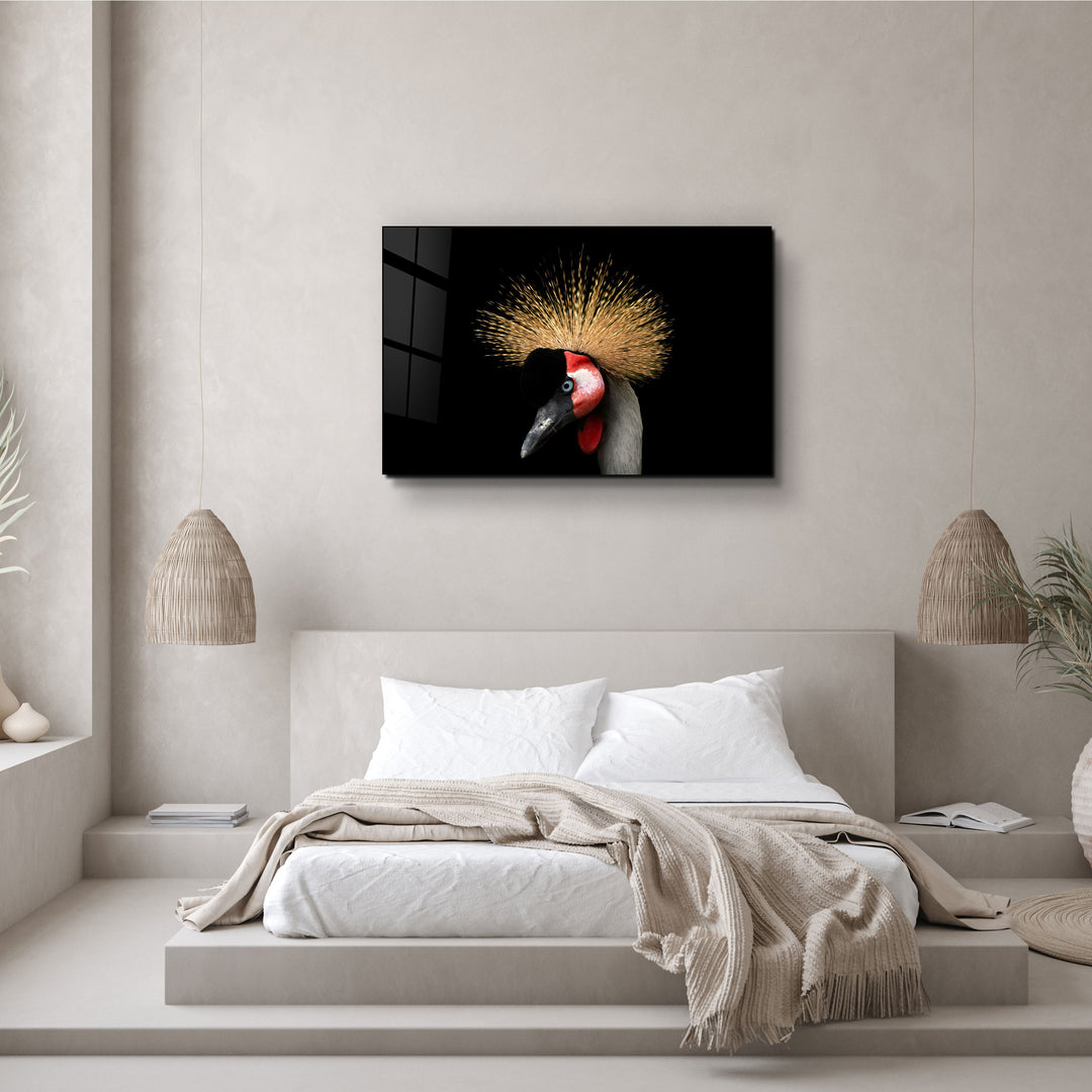 ・"Crowned Crane"・Glass Wall Art | Artdesigna Glass Printing Wall Arts.