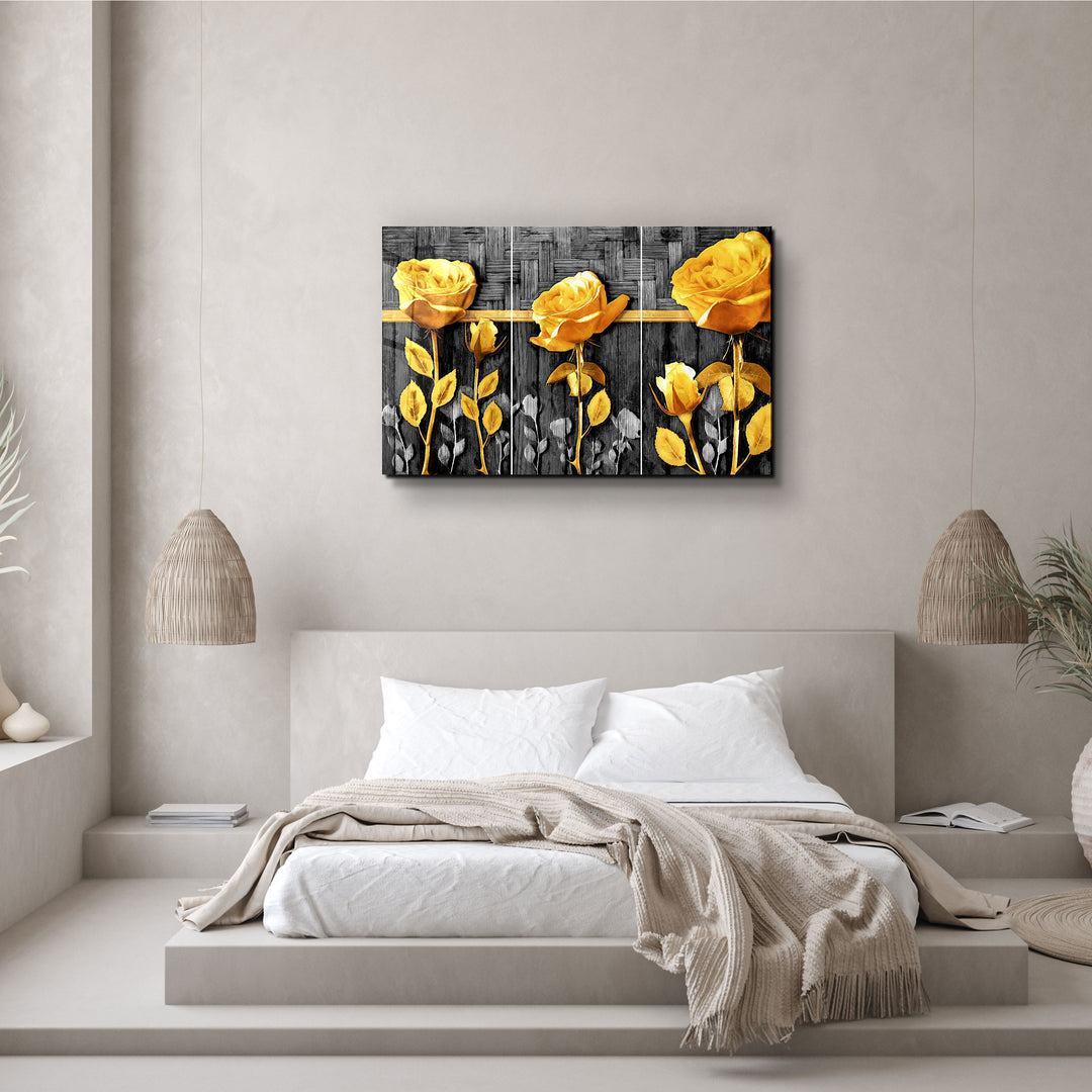 ・"Yellow Flowers"・Glass Wall Art | Artdesigna Glass Printing Wall Arts.