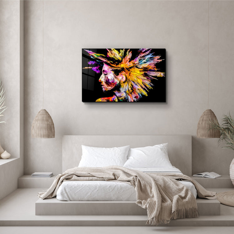 ・"Abstract Colorful Woman Portrait V1"・Glass Wall Art | Artdesigna Glass Printing Wall Arts.