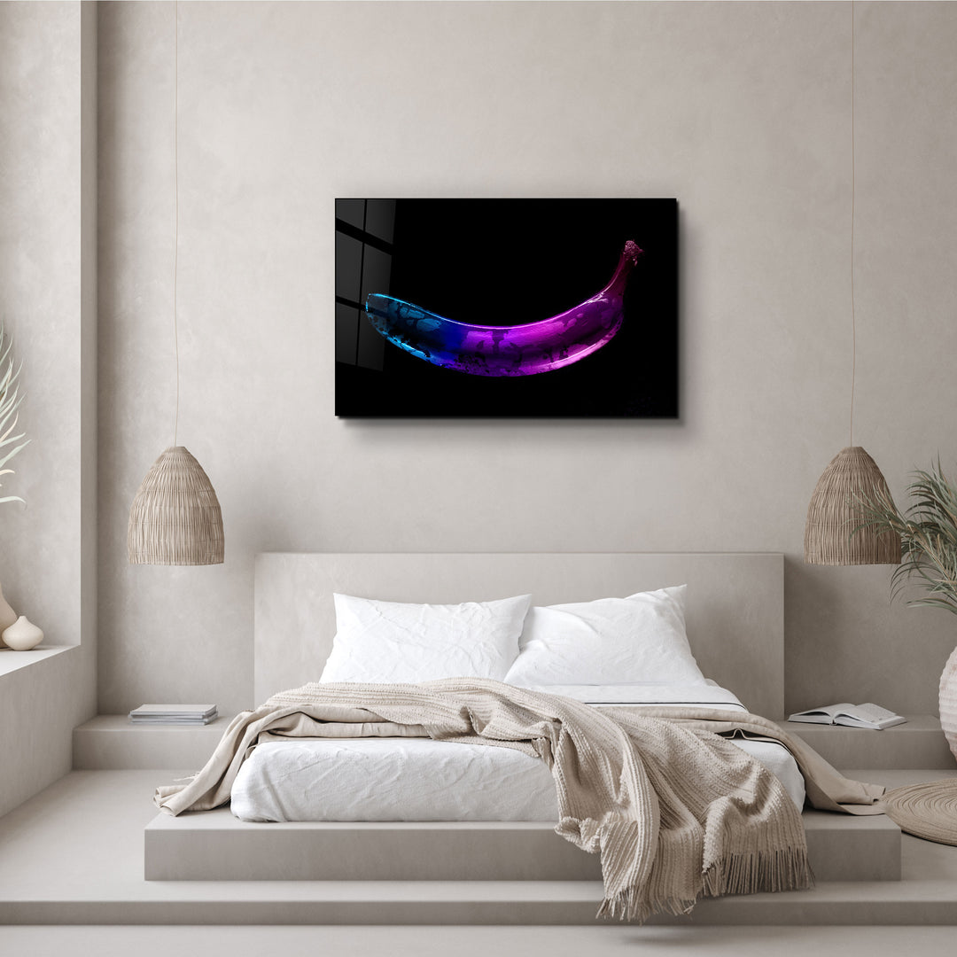 ・"Abstract Blue and Purple Banana"・Glass Wall Art | Artdesigna Glass Printing Wall Arts.