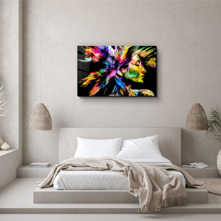 ・"Abstract Colorful Woman Portrait V2"・Glass Wall Art | Artdesigna Glass Printing Wall Arts.