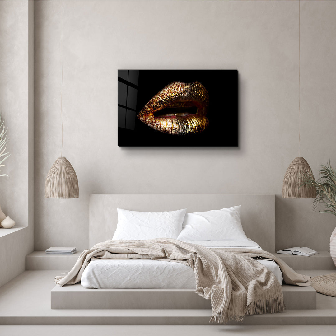 ・"Golden Lips"・Glass Wall Art | Artdesigna Glass Printing Wall Arts.