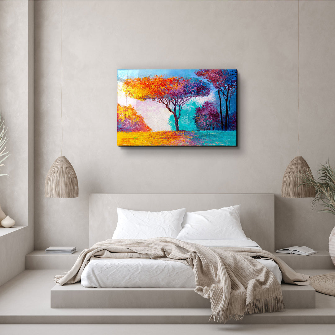 ・"Abstract Colorful Trees"・Glass Wall Art | Artdesigna Glass Printing Wall Arts.