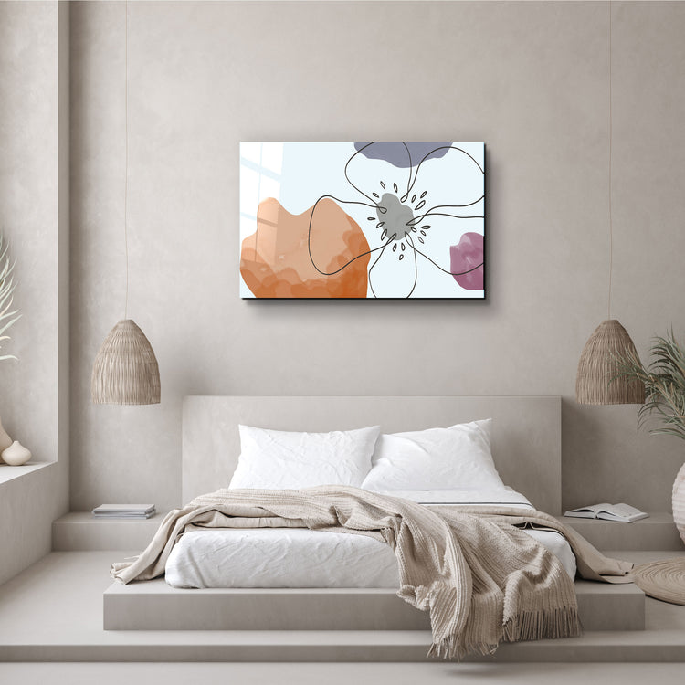 ・"Abstract Shapes and Flower"・Glass Wall Art | Artdesigna Glass Printing Wall Arts.