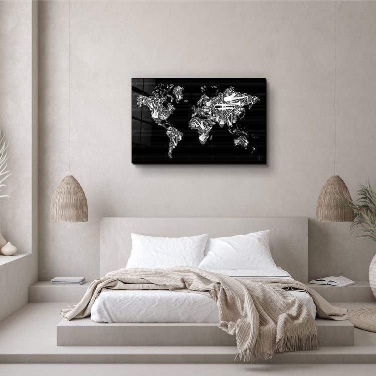 ・"Music World Map"・Glass Wall Art | Artdesigna Glass Printing Wall Arts.