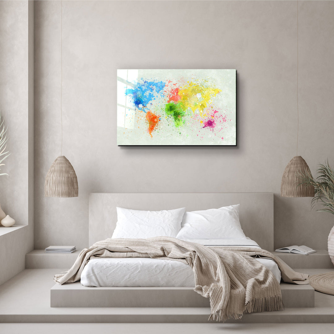 ・"Rainbow World Map"・Glass Wall Art | Artdesigna Glass Printing Wall Arts.