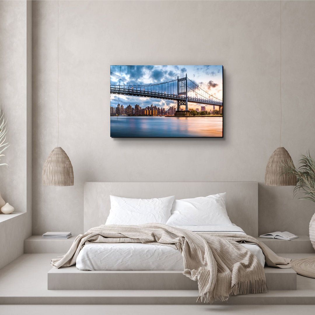 ・" Sunset With Brooklyn Bridge"・Glass Wall Art | Artdesigna Glass Printing Wall Arts.