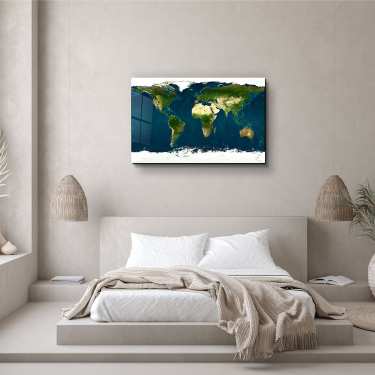 ・"Satellite World Map"・Glass Wall Art | Artdesigna Glass Printing Wall Arts.