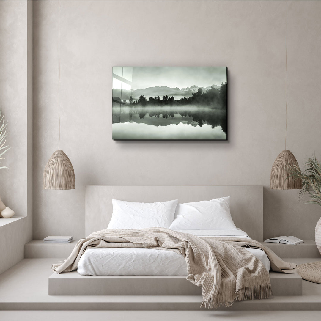 ・"Foggy Lake"・Glass Wall Art | Artdesigna Glass Printing Wall Arts.