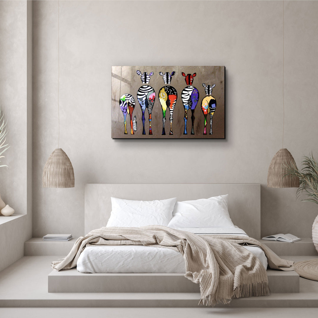 ・"Colorful Zebra Family"・Glass Wall Art | Artdesigna Glass Printing Wall Arts.