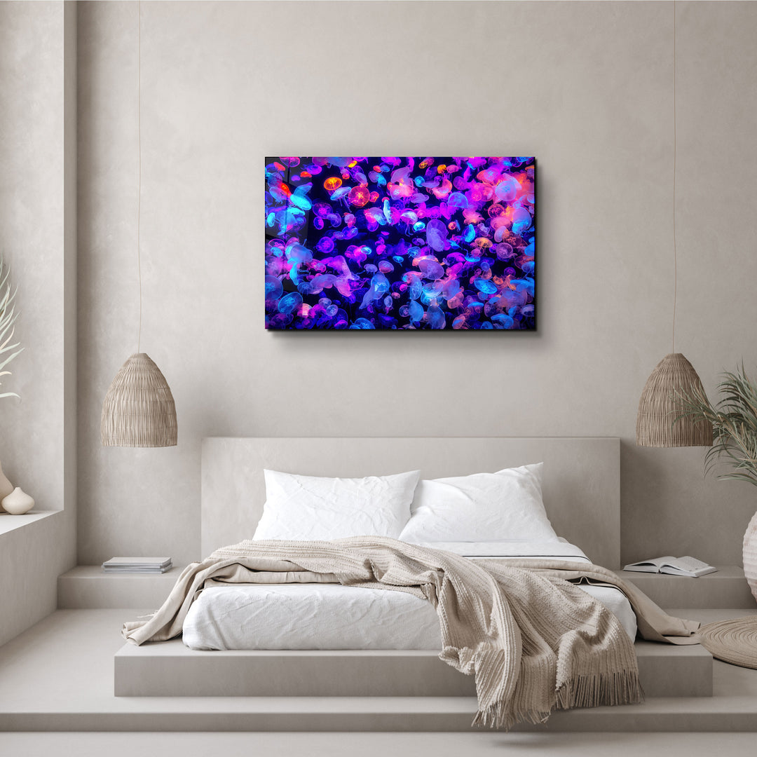 ・"The Colorful Jellyfishes"・Glass Wall Art | Artdesigna Glass Printing Wall Arts.