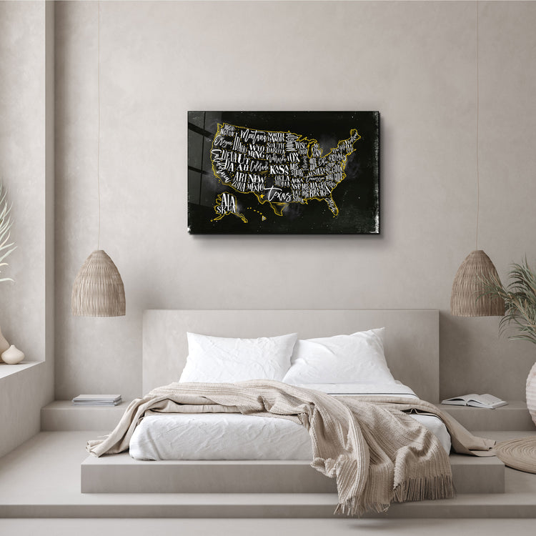 ・"The US States"・Glass Wall Art | Artdesigna Glass Printing Wall Arts.