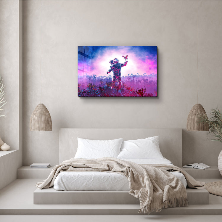 ・"Astronaut With Butterfly"・Glass Wall Art | Artdesigna Glass Printing Wall Arts.