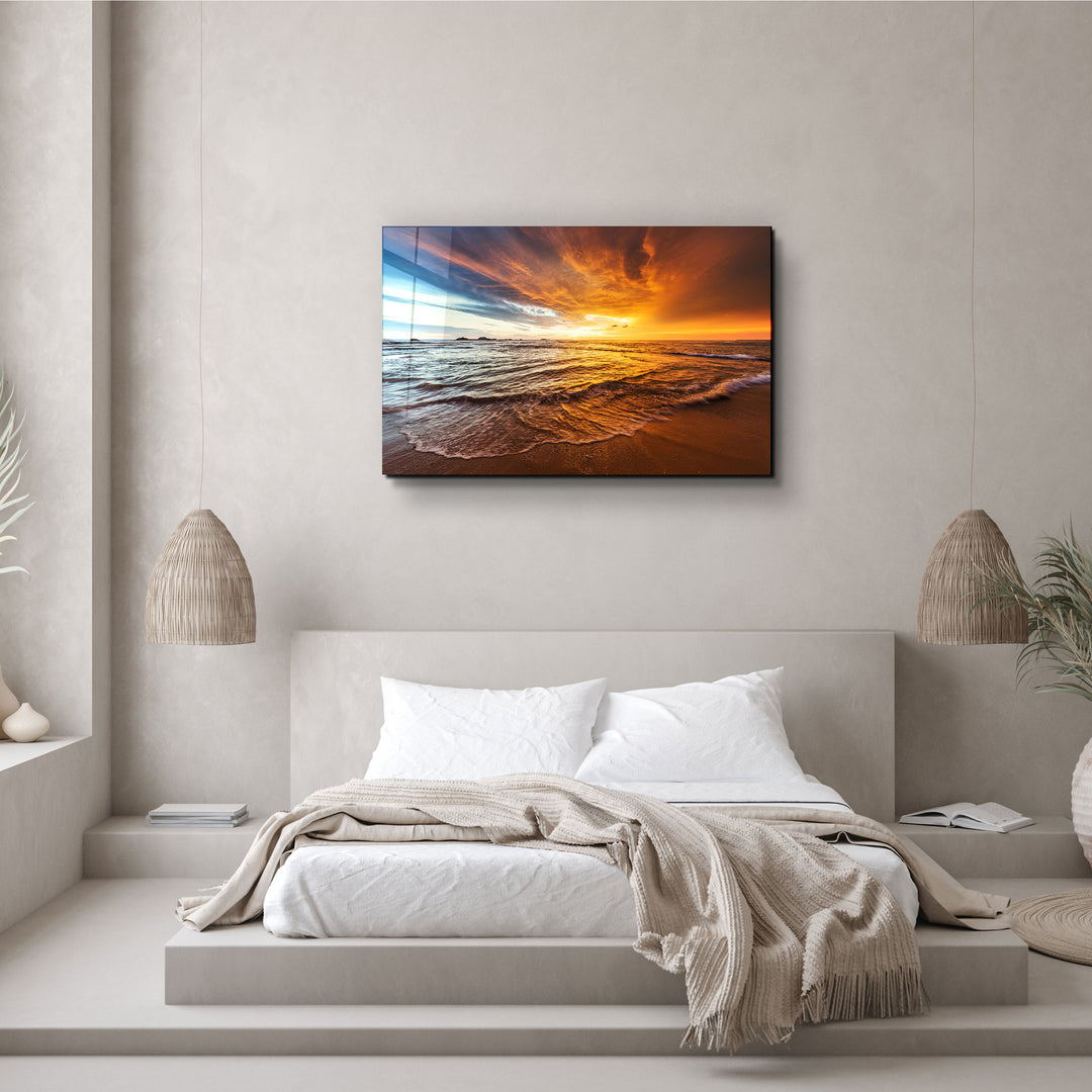 ・"Endless Ocean Wtih Sunset"・Glass Wall Art | Artdesigna Glass Printing Wall Arts.