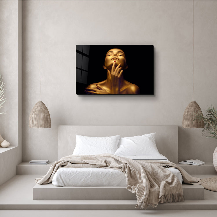 ・"Beauty Woman With Golden Skin"・Glass Wall Art | Artdesigna Glass Printing Wall Arts.