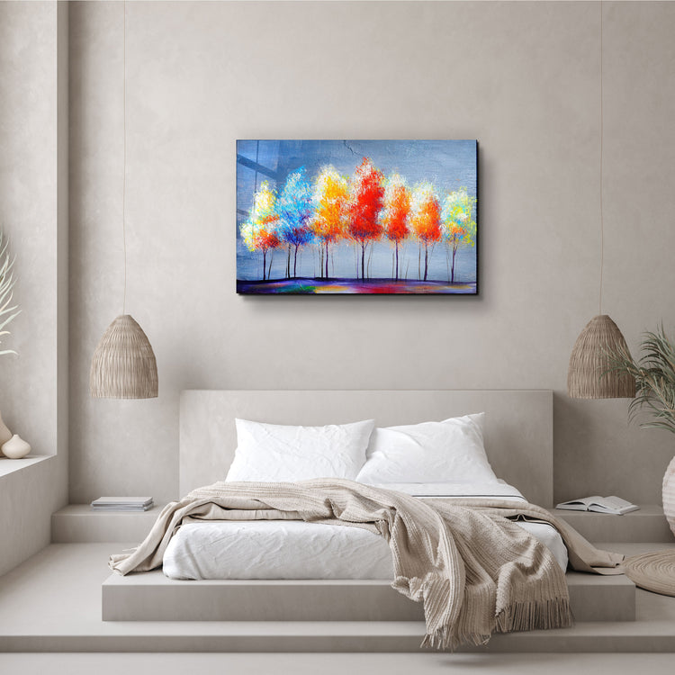 ・"Colorful Trees"・Glass Wall Art | Artdesigna Glass Printing Wall Arts.