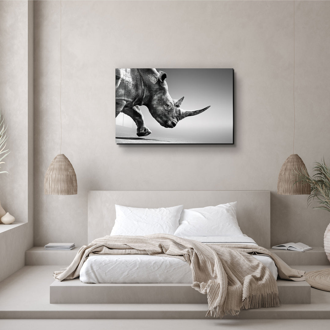 ・"Black Rhinoceros"・Glass Wall Art | Artdesigna Glass Printing Wall Arts.