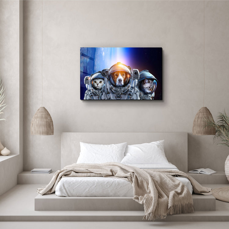 ・"Dog&Cat With Space Suits"・Glass Wall Art | Artdesigna Glass Printing Wall Arts.