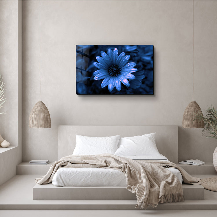 ・"Blue Daisy"・Glass Wall Art | Artdesigna Glass Printing Wall Arts.