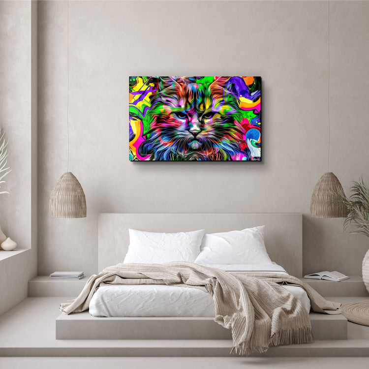 ・"Colorful Cat"・Glass Wall Art | Artdesigna Glass Printing Wall Arts.