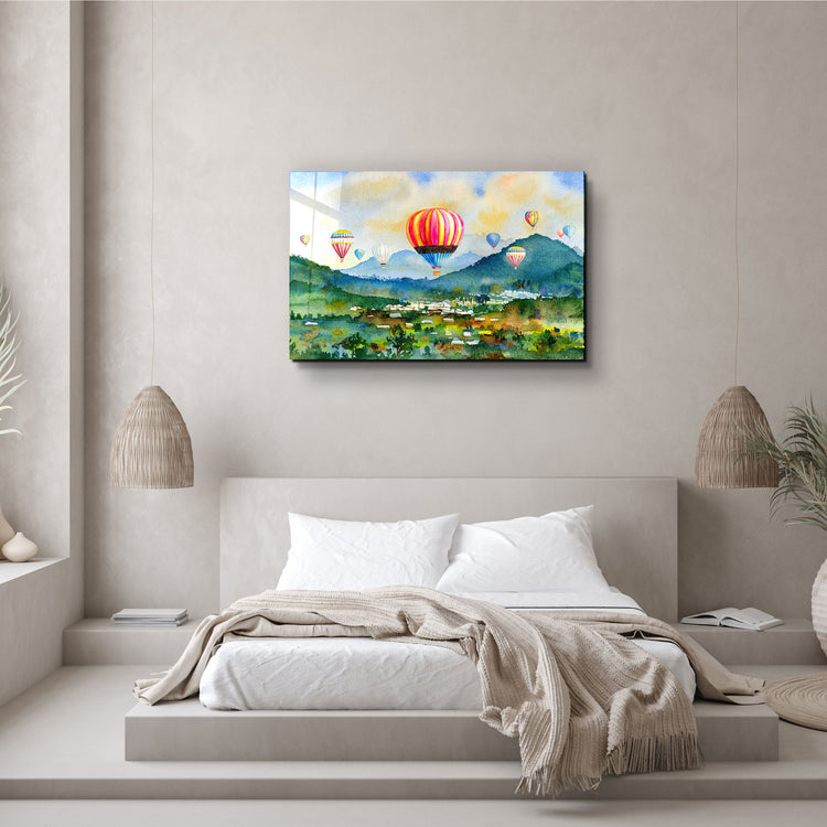 ・"The Village Of Hot Air Balloon"・Glass Wall Art | Artdesigna Glass Printing Wall Arts.