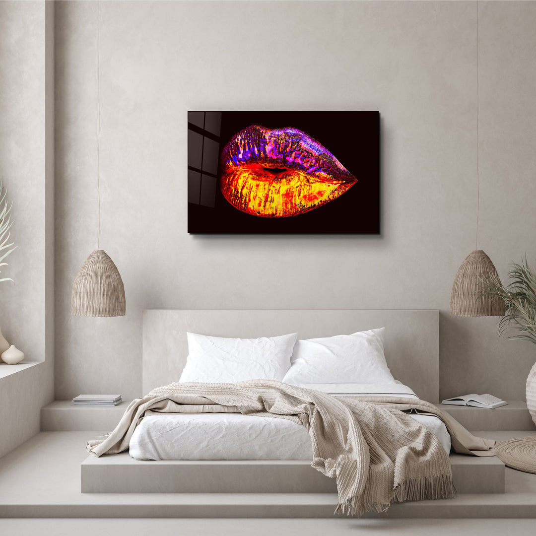 ・"Neon Lip"・Glass Wall Art | Artdesigna Glass Printing Wall Arts.