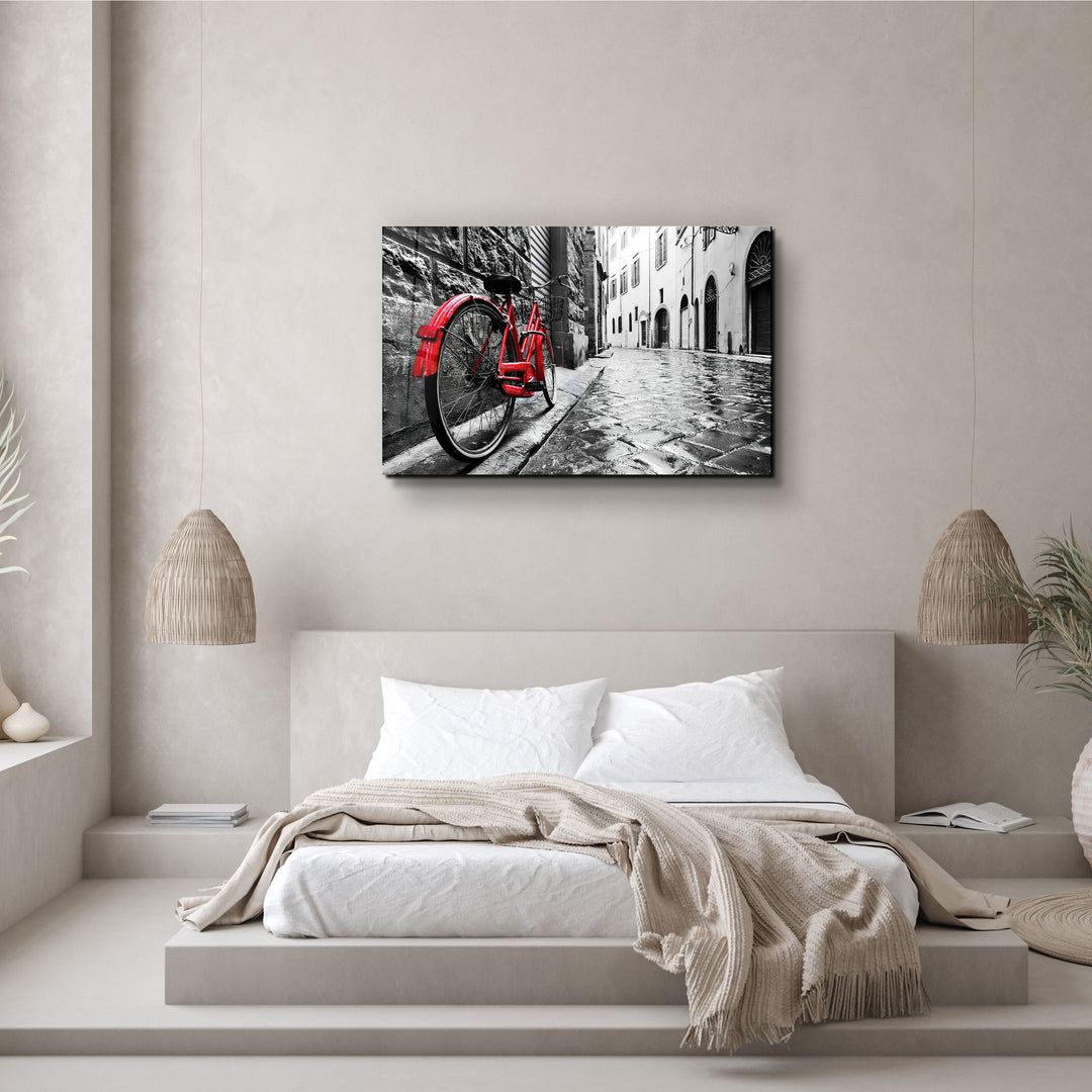 ・"The Red Bike"・GLASS WALL ART | Artdesigna Glass Printing Wall Arts.