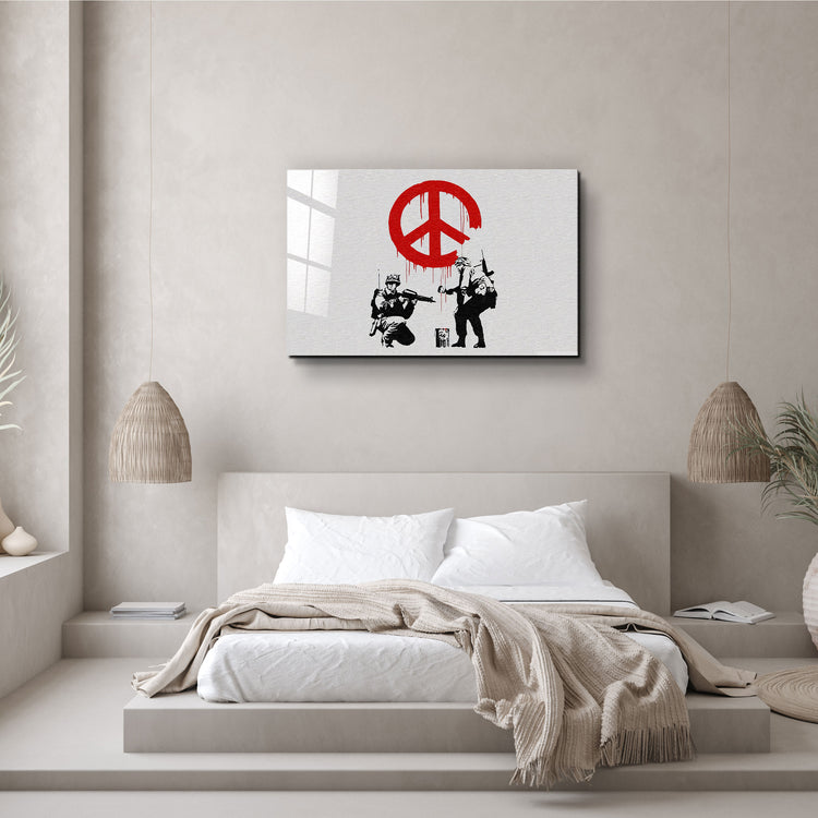 ・"Banksy - Anti-War"・Glass Wall Art | Artdesigna Glass Printing Wall Arts.